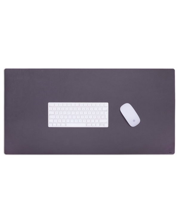 DESK desk pad from byRavn in dark brown leather with a white keyboard and computer mouse