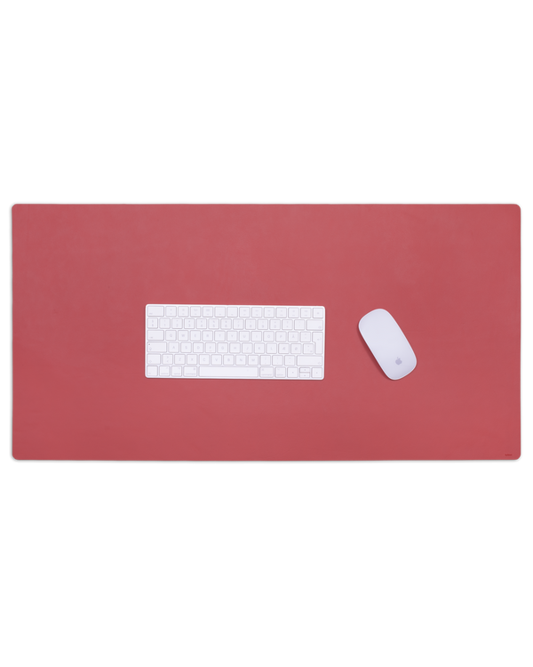 DESK desk pad from byRavn in red leather with a white keyboard and computer mouse