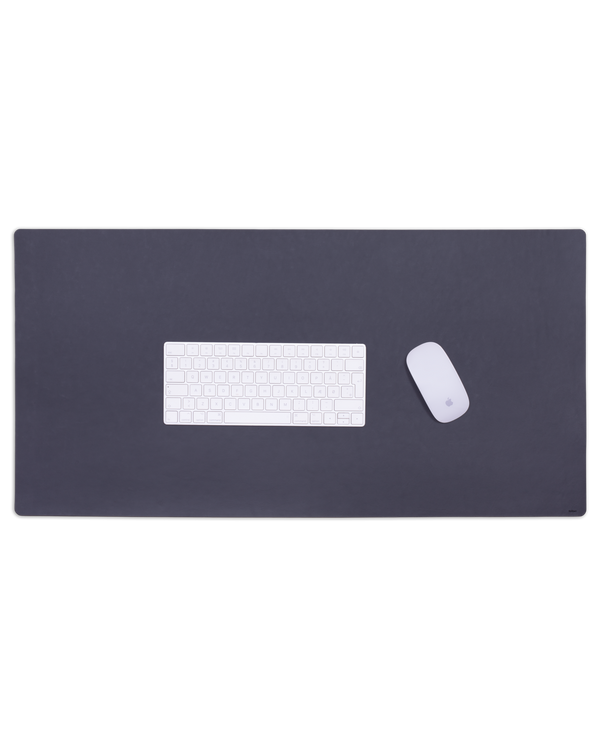 DESK desk pad from byRavn in black leather with a white keyboard and computer mouse