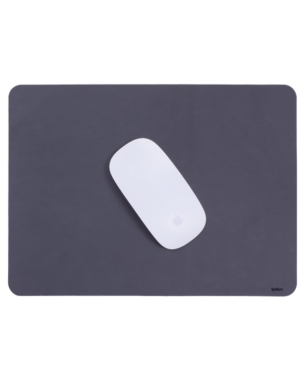 DOS mouse pad from byRavn in black full-grain leather with a white computer mouse