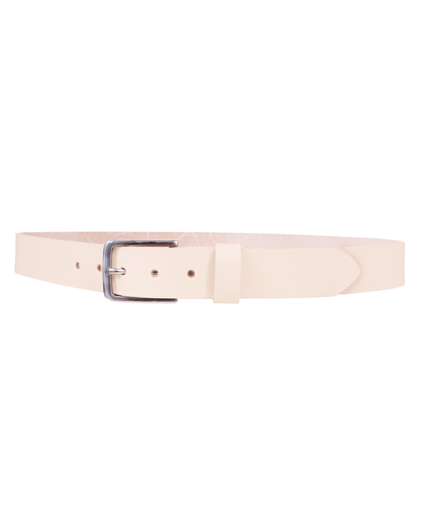 EDGE belt from byRavn in natural leather with silver-coloured steel buckle, front view