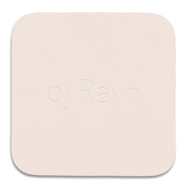 ELI polishing cloth for jewellery in light pink with embossed byRavn logo, shown close up
