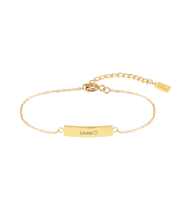EVI name bracelet from byRavn in gold-plated stainless steel with bar plate and the name "Louise" ♡ engraved