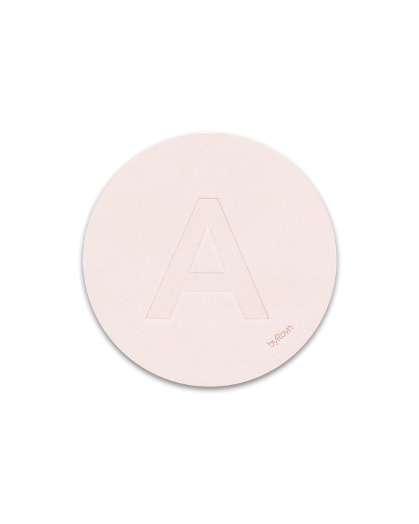 MOKKA leather coaster from byRavn in natural embossed with the capital letter "A"