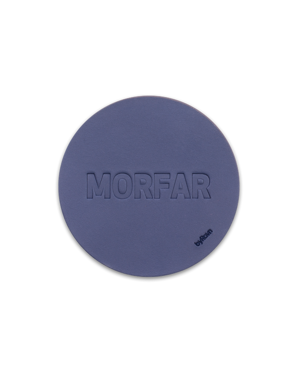 MOKKA leather coaster from byRavn in navy blue embossed with "Morfar" in capital letters