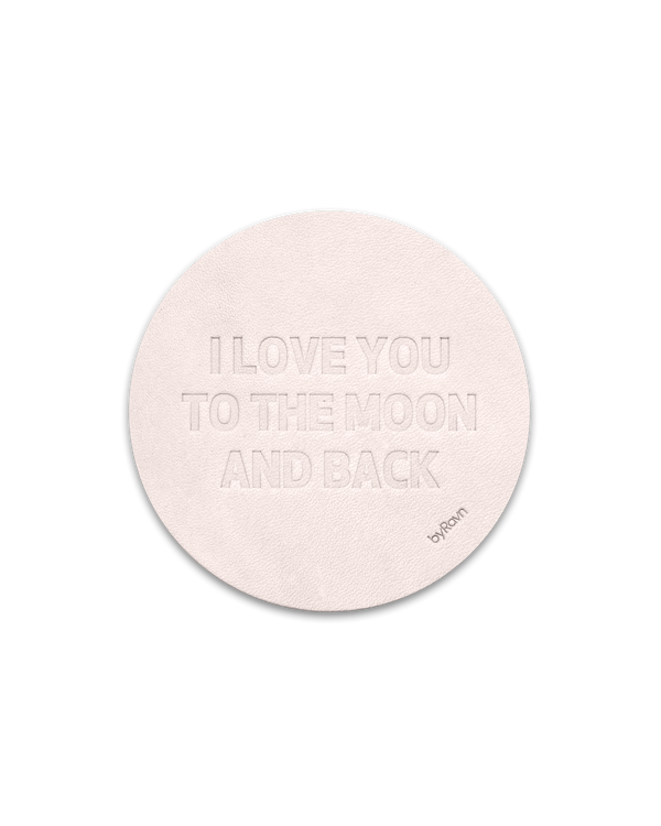 MOKKA leather coaster from byRavn in natural embossed "I love you to the moon and back"