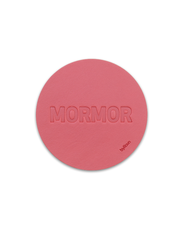MOKKA leather coaster from byRavn in red embossed with "Mormor" in capital letters
