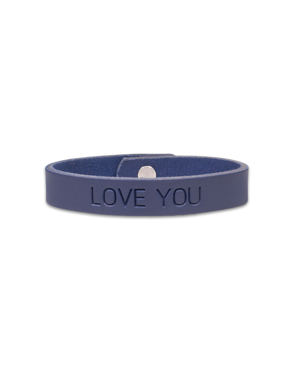 MONO leather bracelet from byRavn in navy blue full-grain leather with the engraving "Love you" and steel press stud