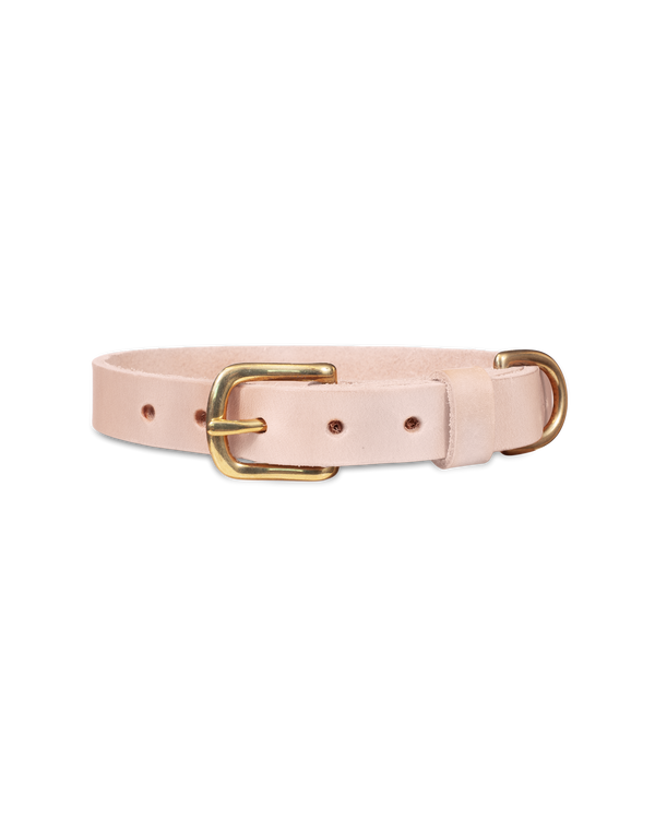 PAW20 leather dog collar from byRavn in natural leather with solid brass buckle and D-ring, 20 mm wide