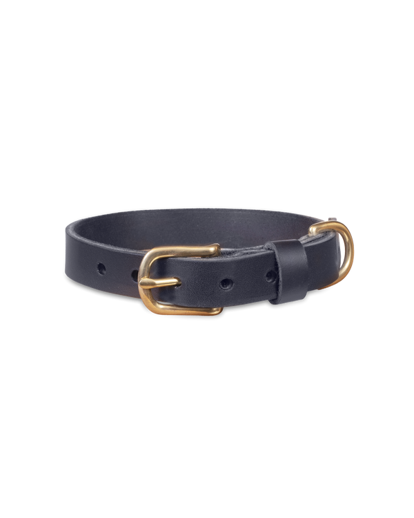 PAW20 leather dog collar from byRavn in black leather with solid brass buckle and D-ring