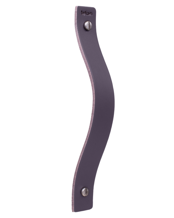 BAND leather drawer pull from byRavn in dark brown for drawers and cabinets, curved leather pull with steel screws and byRavn embossing