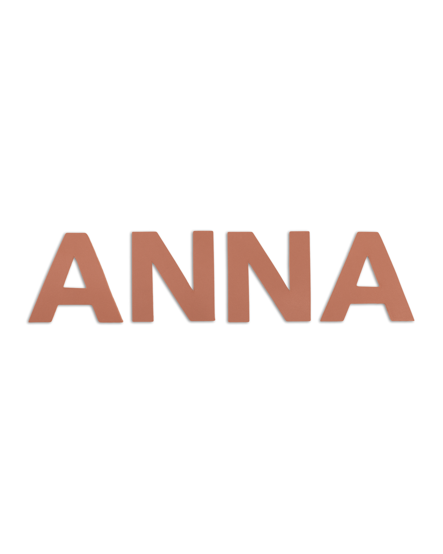 BOX leather letters from byRavn in cognac, the name "Anna" in capital letters for the kids' room
