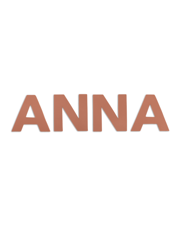 BOX leather letters from byRavn in cognac, the name "Anna" in capital letters for the kids' room