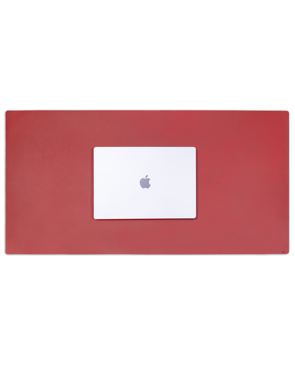 XXL DESK large-format desk pad from byRavn in red leather with a laptop