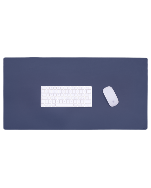 DESK desk pad from byRavn in navy blue leather with a white keyboard and computer mouse