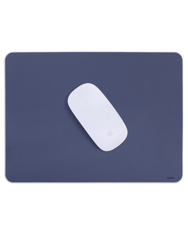 DOS mouse pad from byRavn in navy blue leather with a white computer mouse