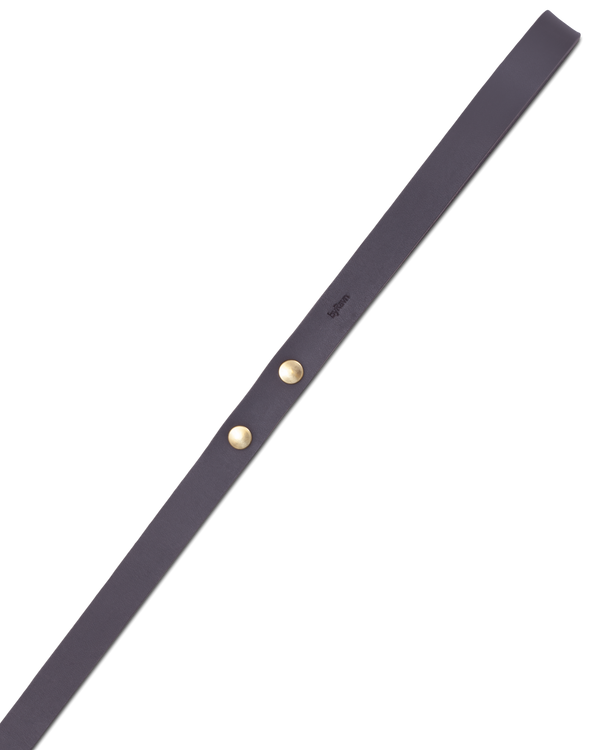 DOX160 leather dog leash from byRavn in dark brown full-grain leather, 160 cm, with two brass rivets and subtle byRavn embossing