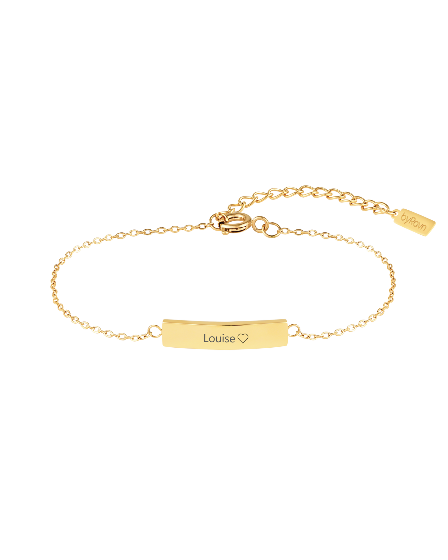EVI name bracelet from byRavn in gold-plated stainless steel with bar plate and the name "Louise" ♡ engraved