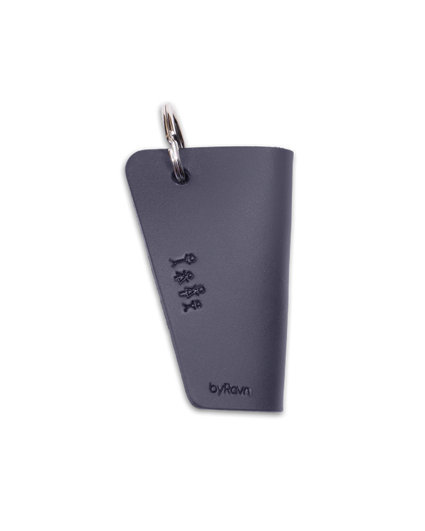 FOLD leather key holder from byRavn in black with steel key ring and engraved matchstick family