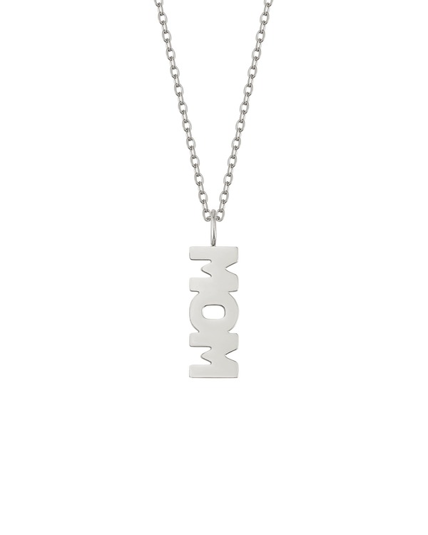 MOM necklace from byRavn in silver-coloured stainless steel with pendant shaped as the word "MOM" in block letters