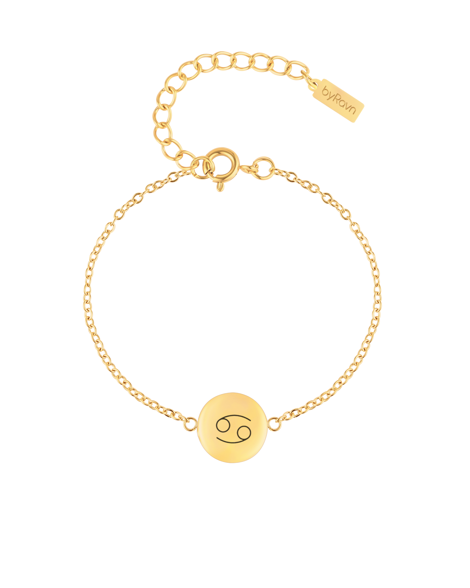 IBI STAR bracelet from byRavn in gold-plated stainless steel with round disc and the zodiac sign Cancer engraved