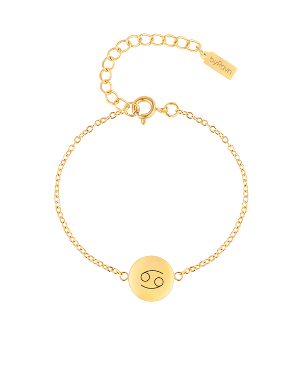 IBI STAR bracelet from byRavn in gold-plated stainless steel with round disc and the zodiac sign Cancer engraved