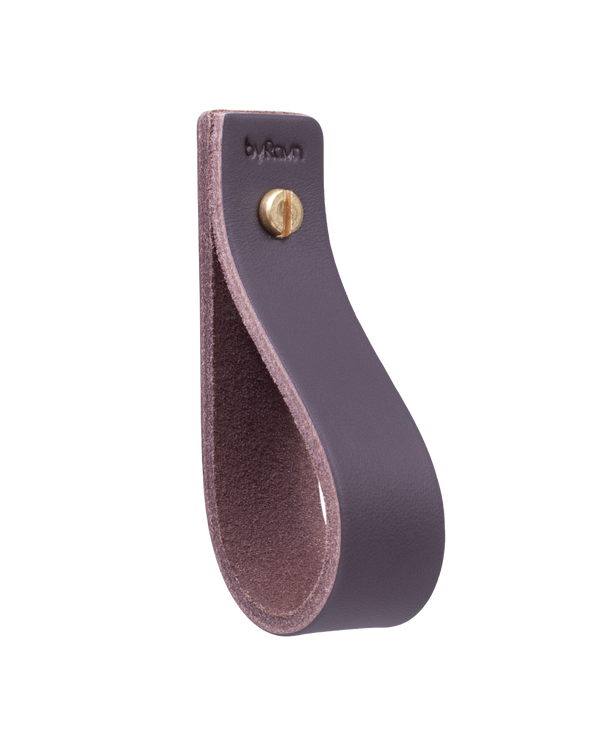 LOOP leather drawer pull from byRavn in dark brown for drawers and cabinets, leather loop with brass screw and byRavn embossing