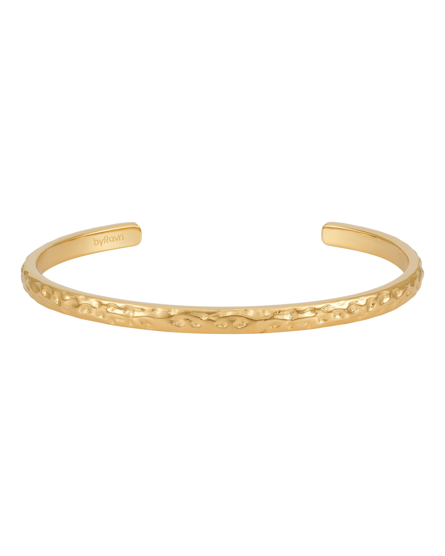 LUNA bracelet from byRavn in gold-plated stainless steel, open bangle with hammered finish