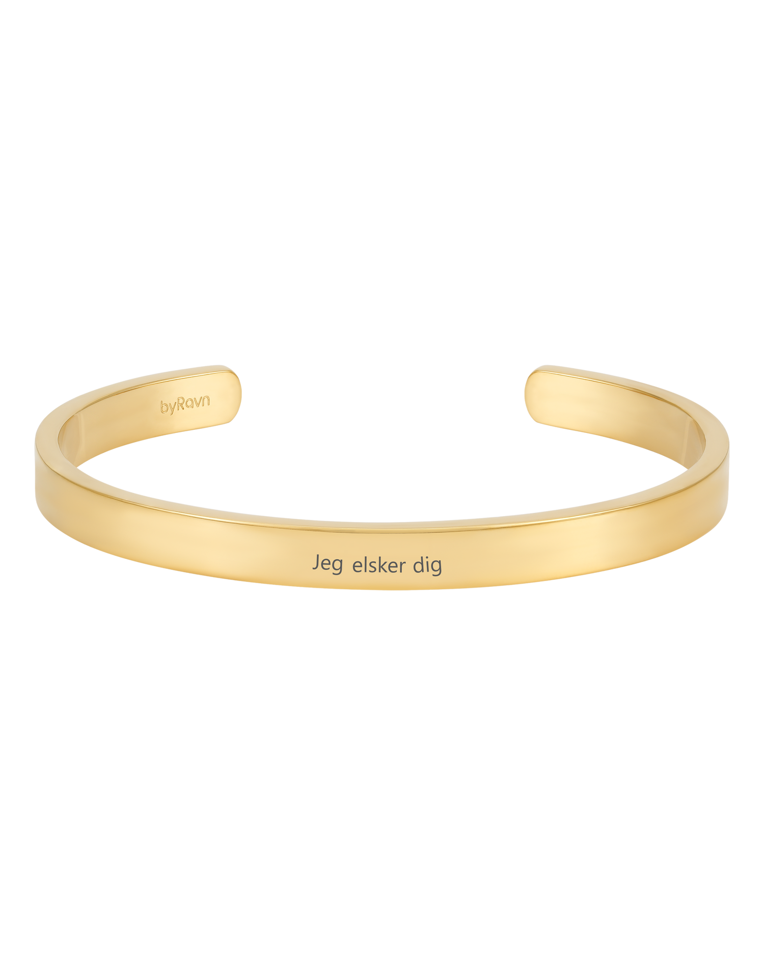 MARS bracelet from byRavn in gold-plated stainless steel, wide open bangle for men with the engraving "Jeg elsker dig"