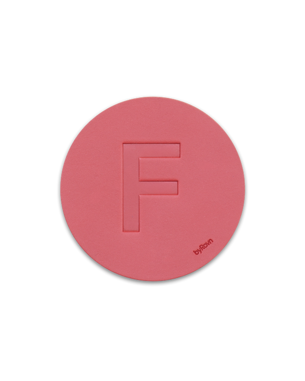 MOKKA leather coaster from byRavn in red embossed with the capital letter "F"