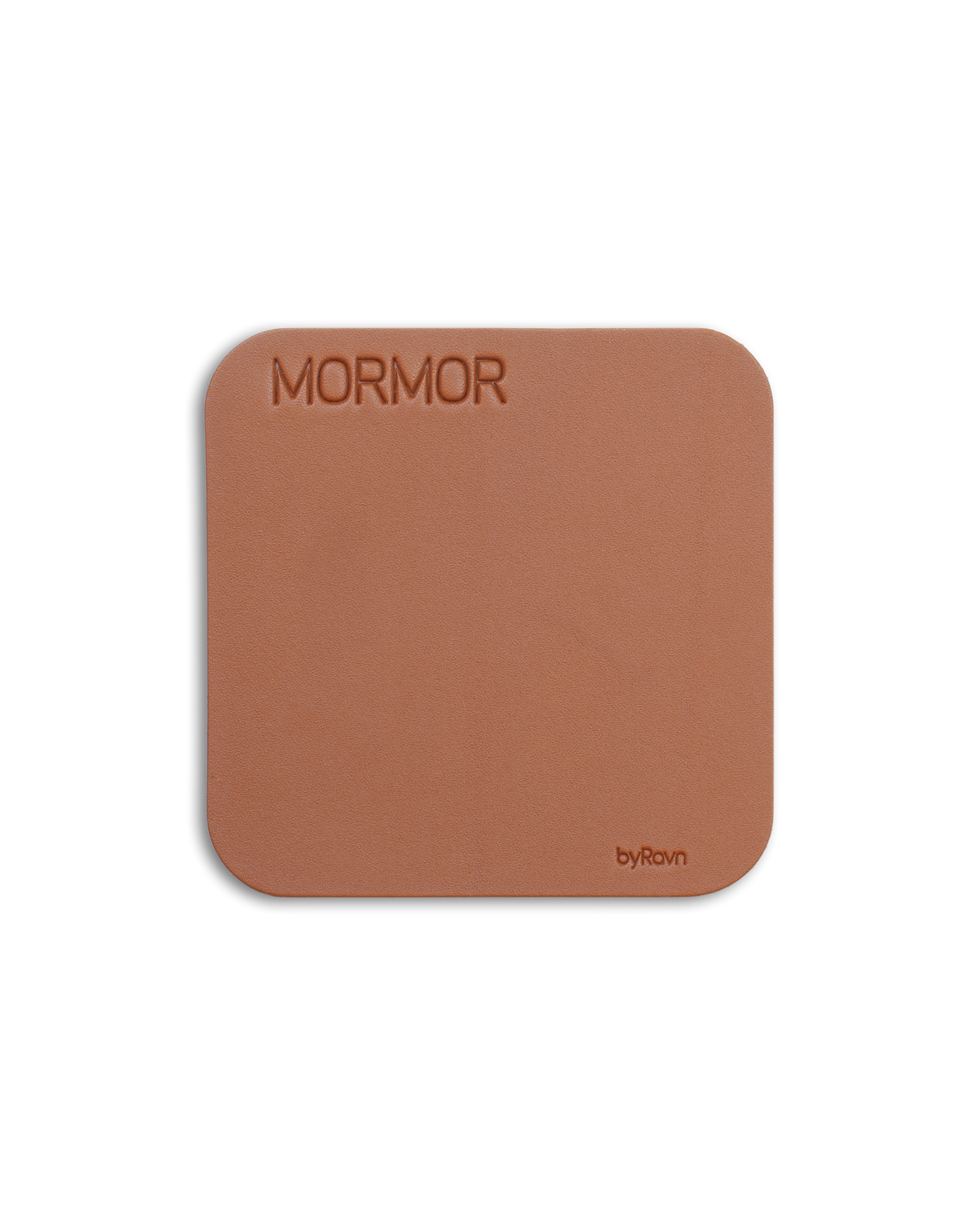 MOKKA square leather coaster from byRavn in cognac with the engraving "Mormor"
