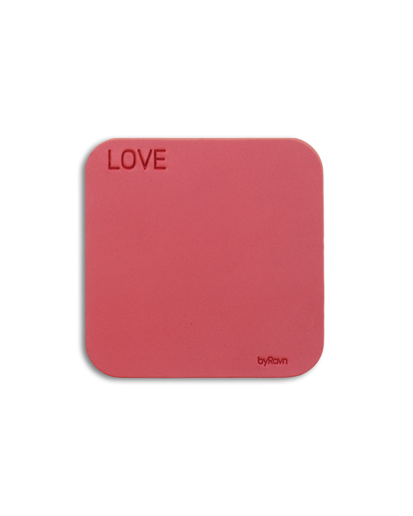 MOKKA square leather coaster from byRavn in red with the engraving "Love"