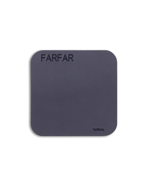 MOKKA square leather coaster from byRavn in black with the engraving "Farfar"
