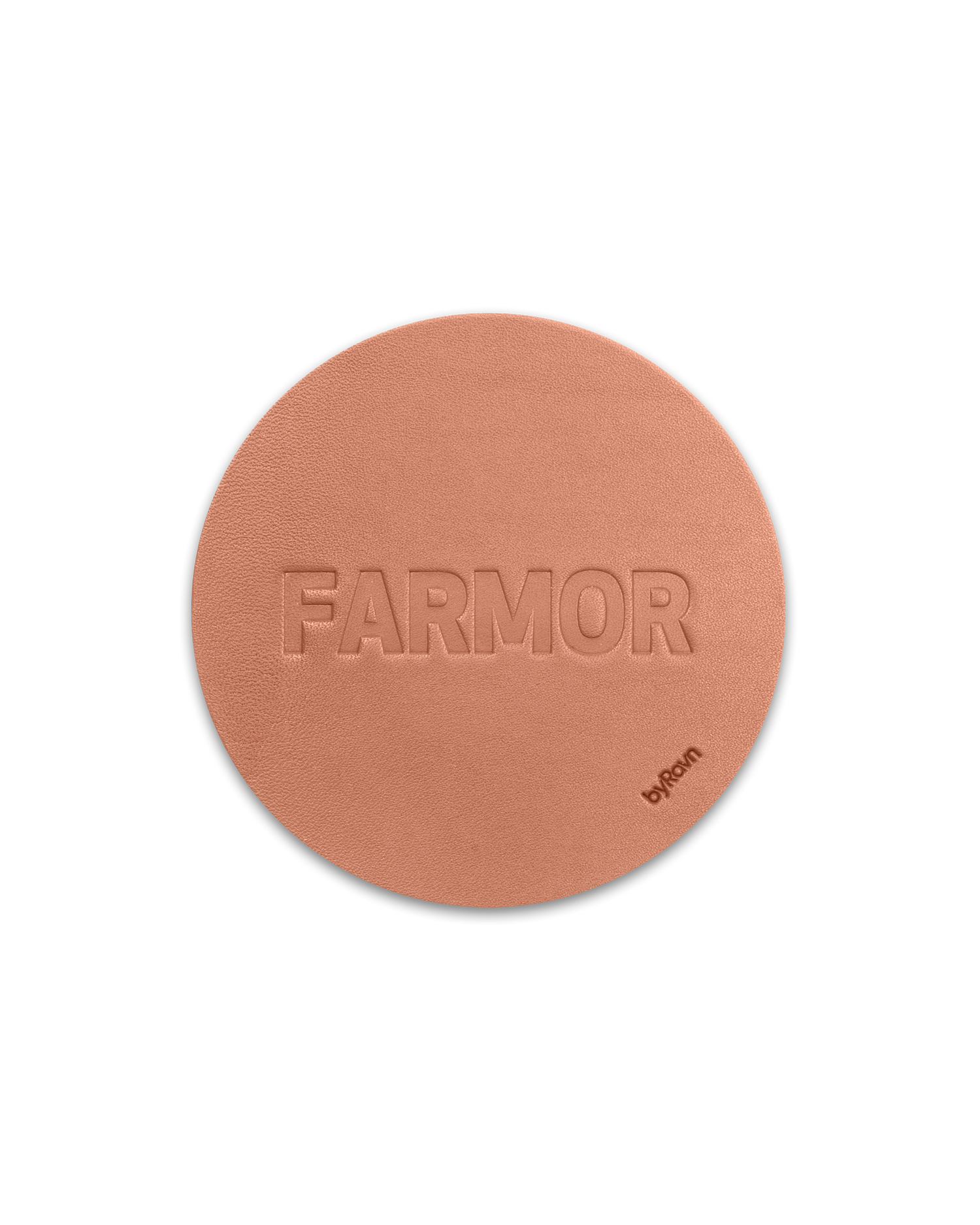 MOKKA leather coaster from byRavn in cognac embossed with "Farmor" in capital letters