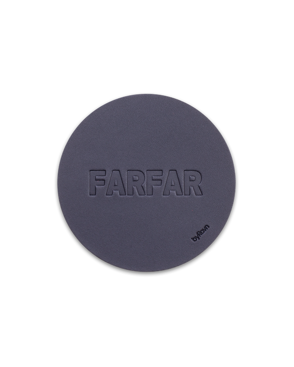 MOKKA leather coaster from byRavn in black embossed with "Farfar" in capital letters
