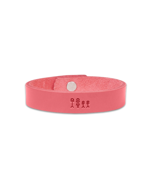 MONO leather bracelet from byRavn in red full-grain leather embossed with a matchstick family of four and steel press stud