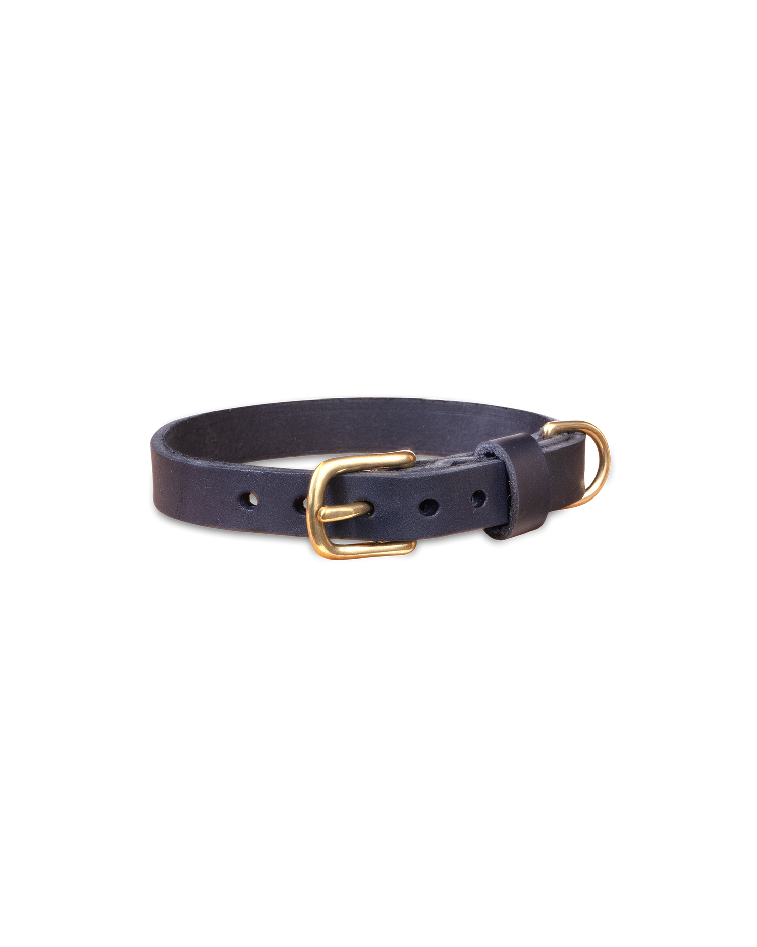 PAW16 leather dog collar from byRavn in black leather with a bluish tint, solid brass buckle and D-ring