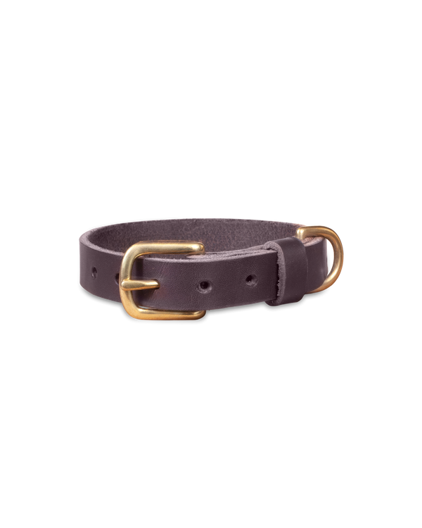 PAW20 leather dog collar from byRavn in dark brown leather with brass buckle and D-ring