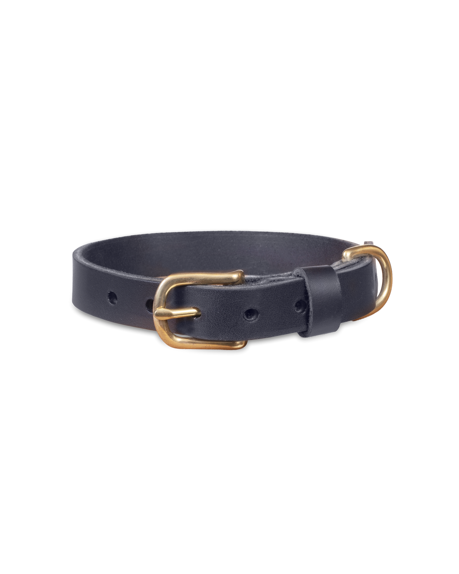 PAW20 leather dog collar from byRavn in black leather with solid brass buckle and D-ring