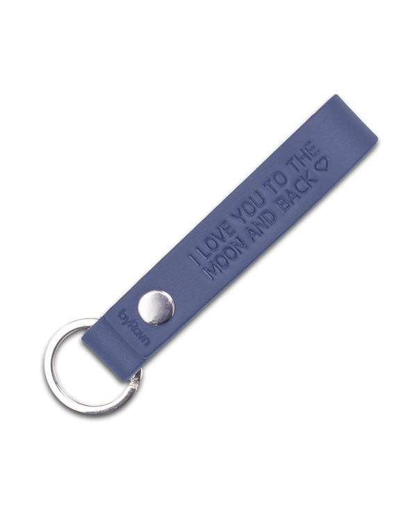 RAVN leather keyring from byRavn in navy blue with steel key ring and the engraving "I love you to the moon and back" ♡