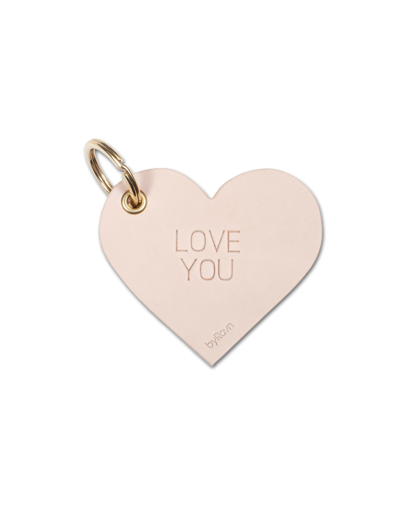 ROSE heart-shaped keyring from byRavn in natural leather with the engraving "Love you" and gold-coloured key ring