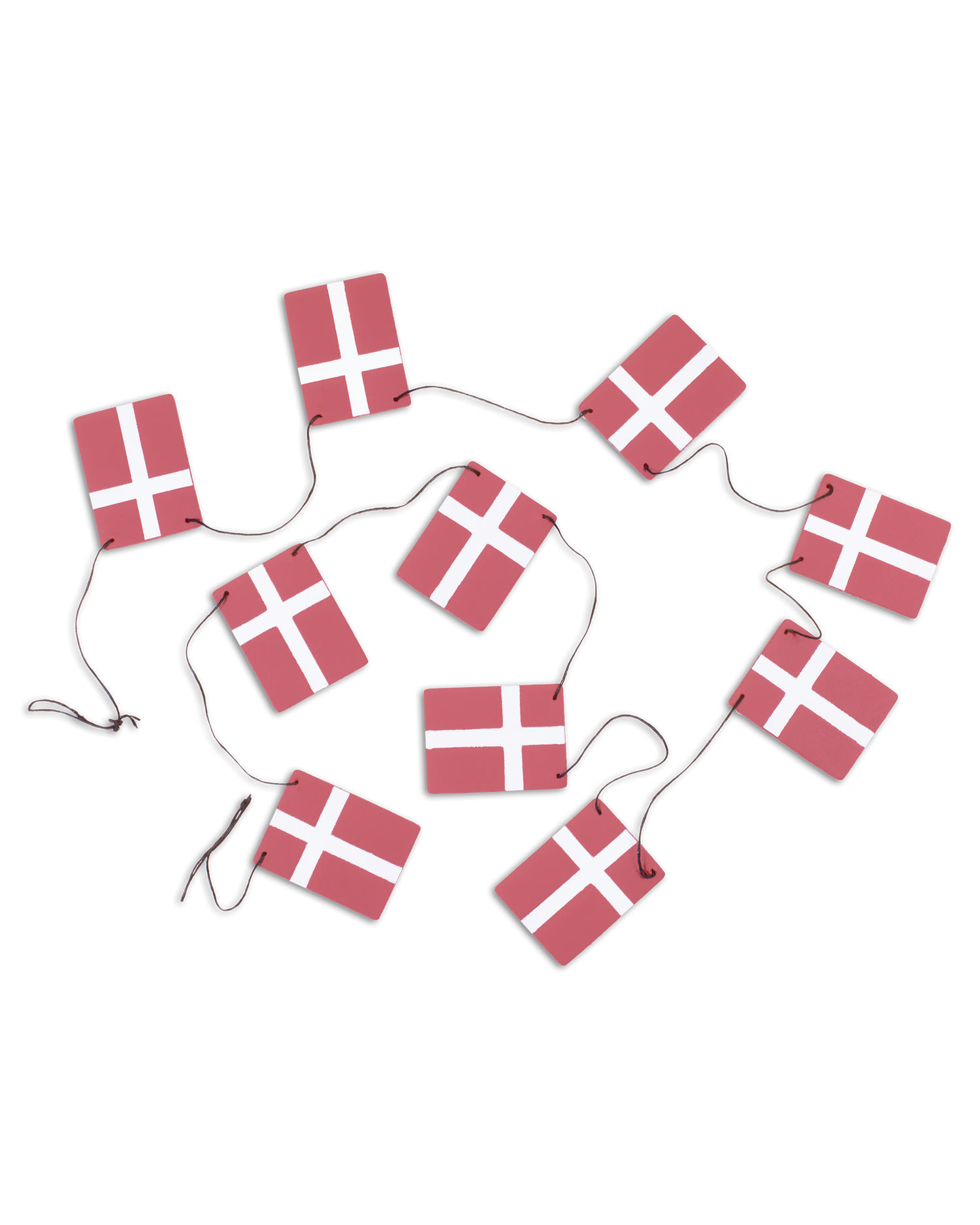 SALUT bunting from byRavn with small Dannebrog flags in red leather on black cord for birthdays and Christmas