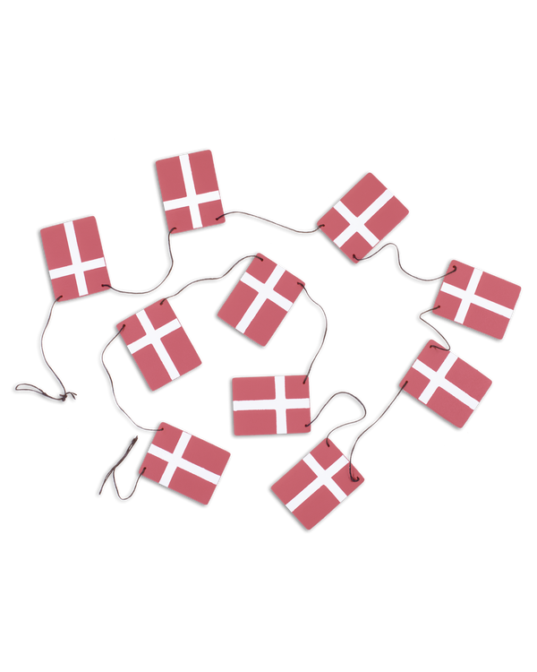 SALUT bunting from byRavn with small Dannebrog flags in red leather on black cord for birthdays and Christmas