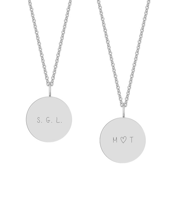SIA NOTE SCRIPT necklace from byRavn in silver-coloured steel, two pendants engraved with handwritten "S. G. L." and "M ♡ T"