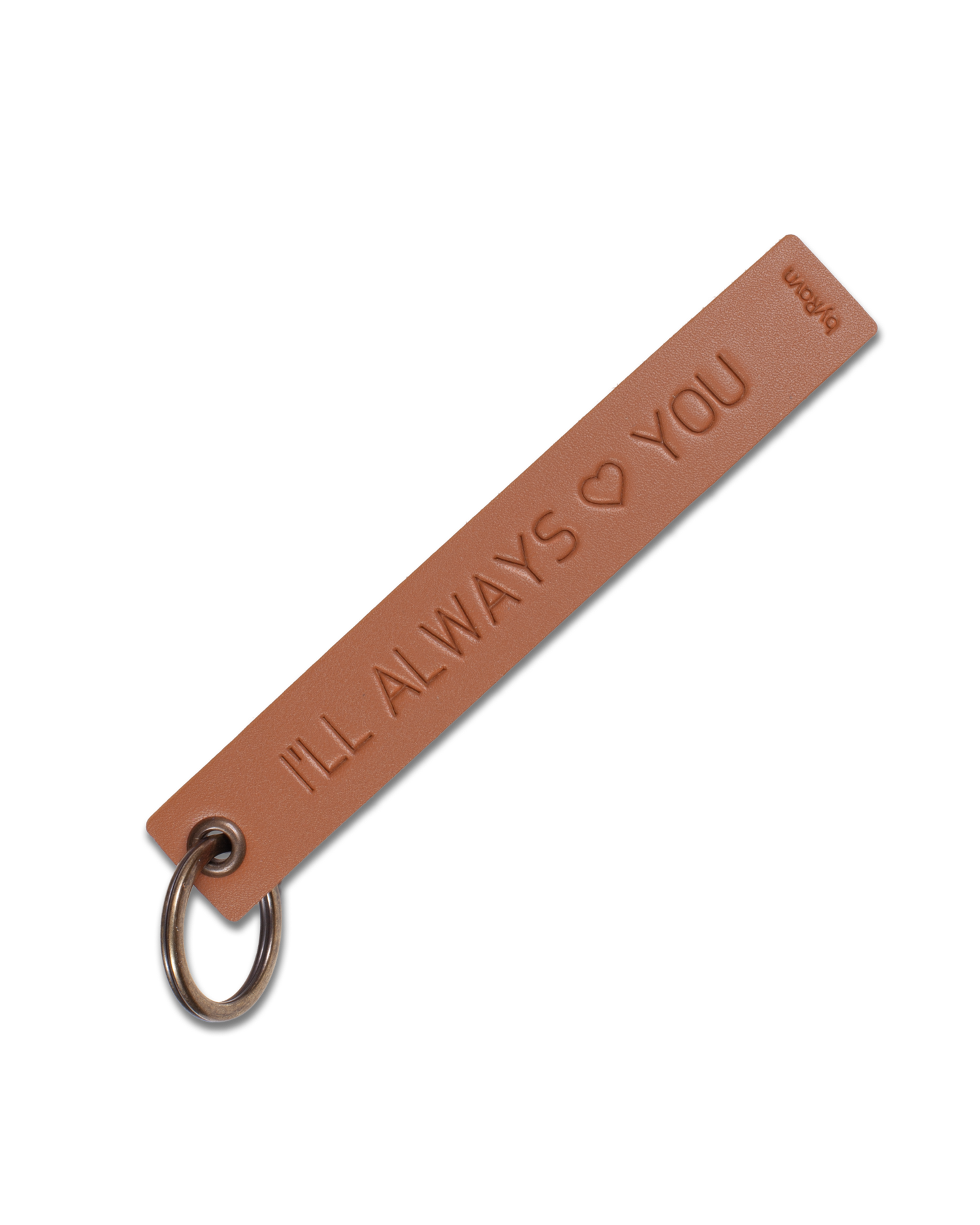 SOLO Large keyring from byRavn in cognac leather with the engraving "I'll always ♡ you" and steel key ring