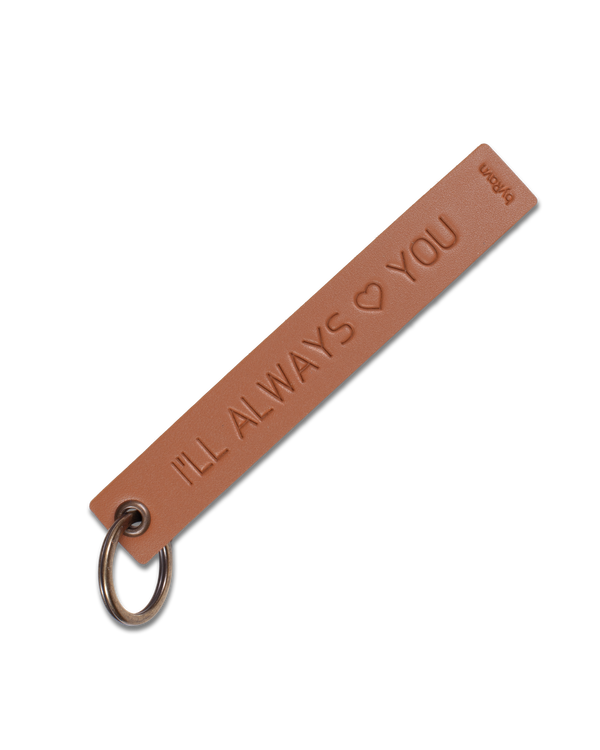 SOLO Large keyring from byRavn in cognac leather with the engraving "I'll always ♡ you" and steel key ring