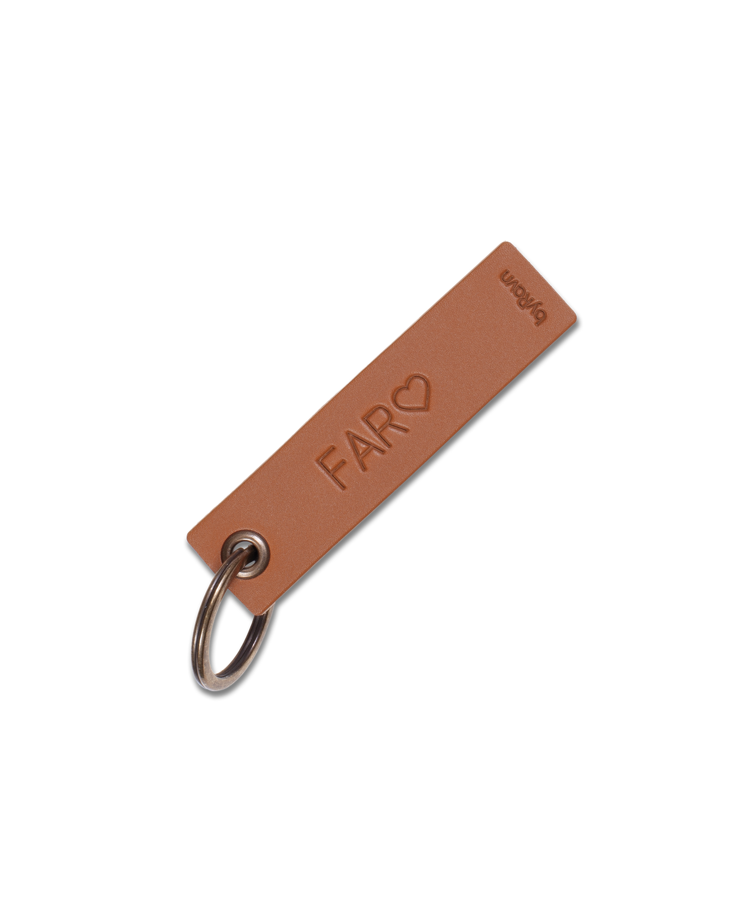 SOLO Small leather keyring from byRavn in cognac with the engraving "Far" ♡ and steel key ring