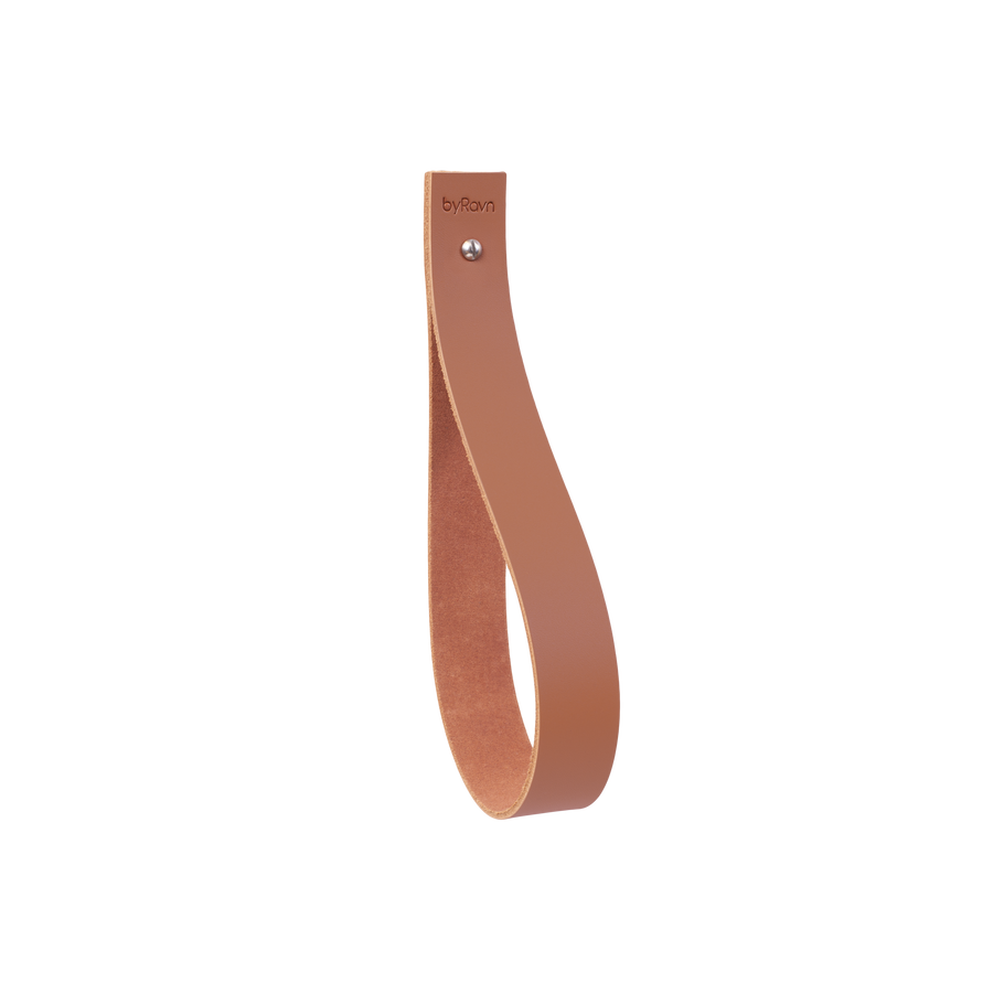 STACK magazine holder in cognac leather with silver-coloured screw and byRavn embossing