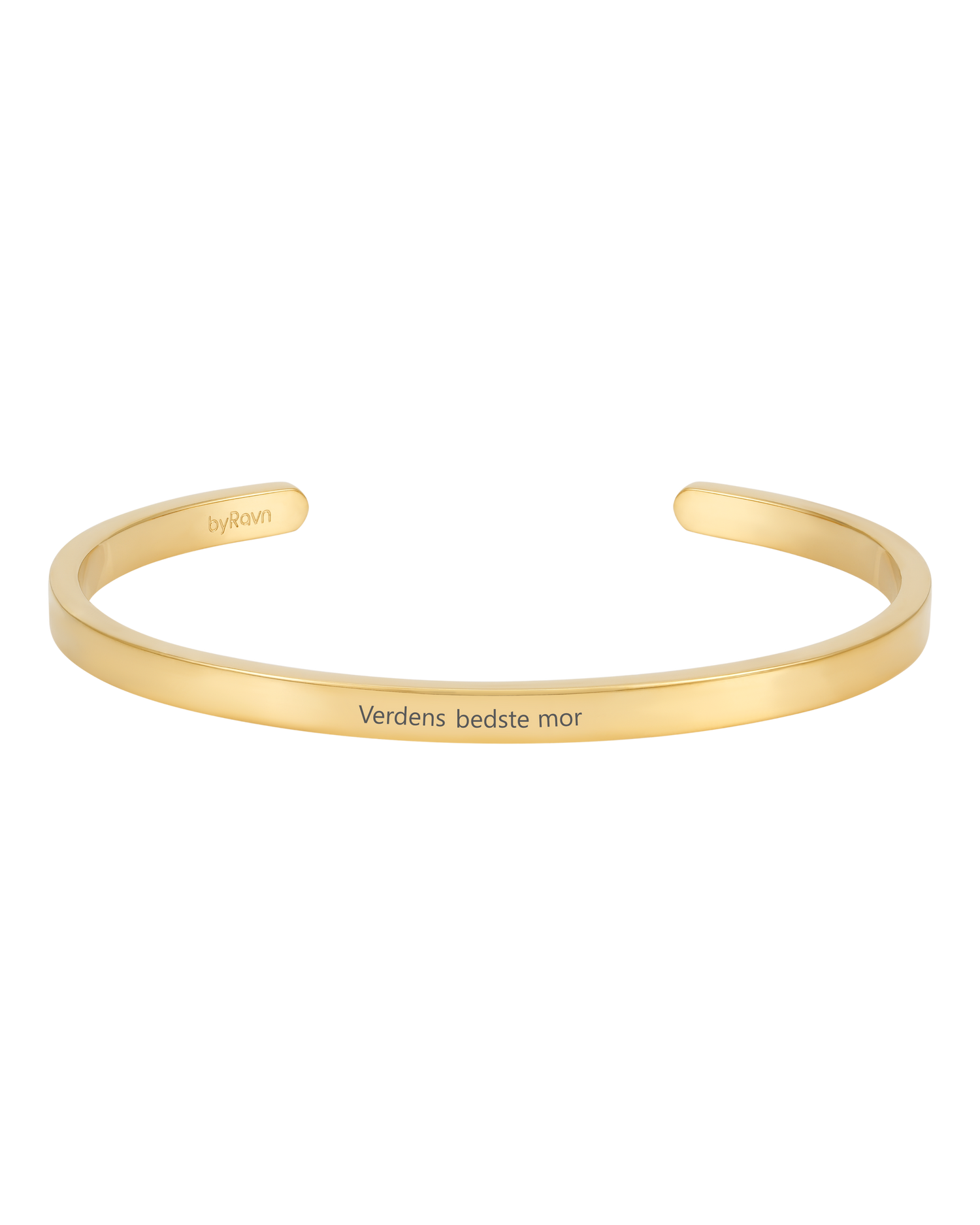 VENUS bracelet from byRavn in gold-plated stainless steel, open bangle with the engraving "Verdens bedste mor"